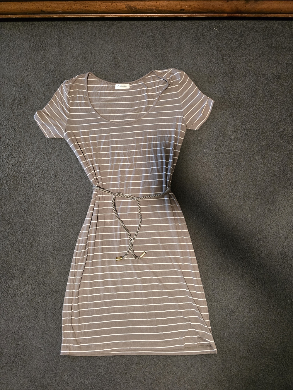 Calvin Klein Taupe Stripe Scoop-Neck Dress